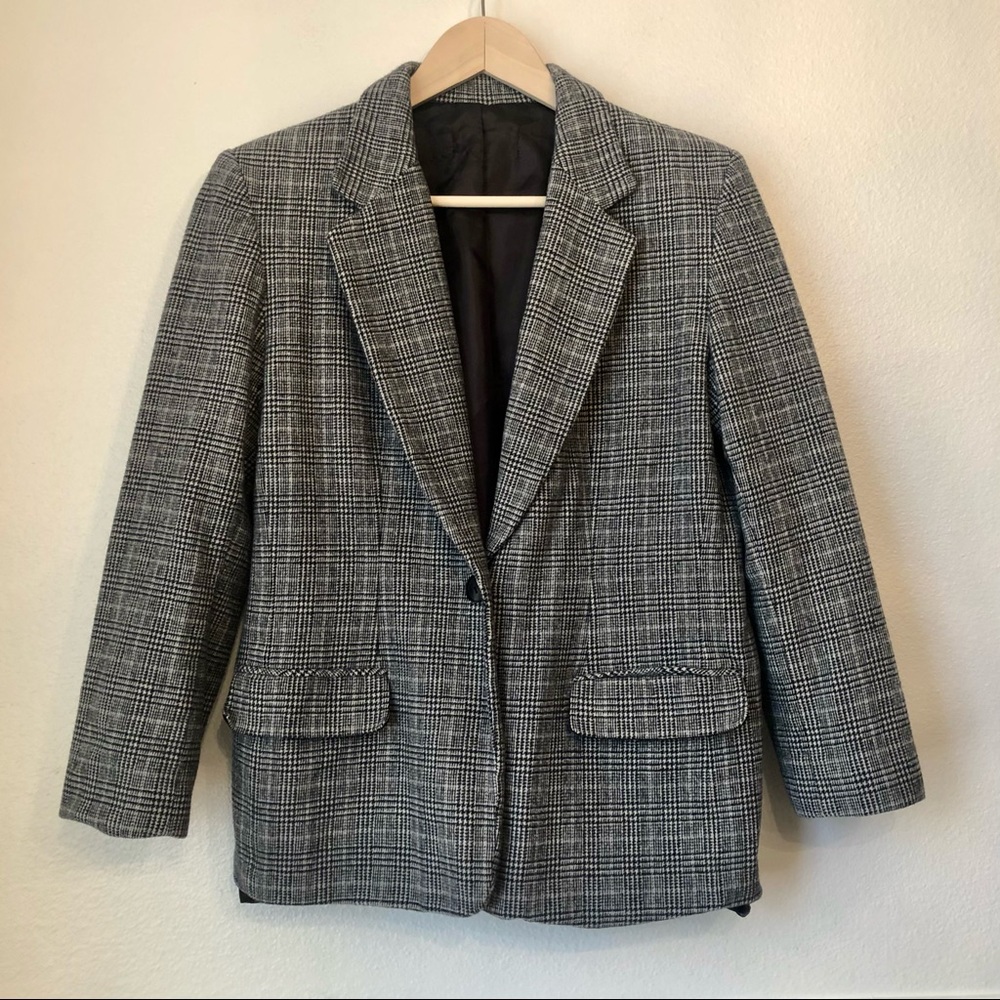 VINTAGE | Pure Wool Grey Glenplaid Blazer M